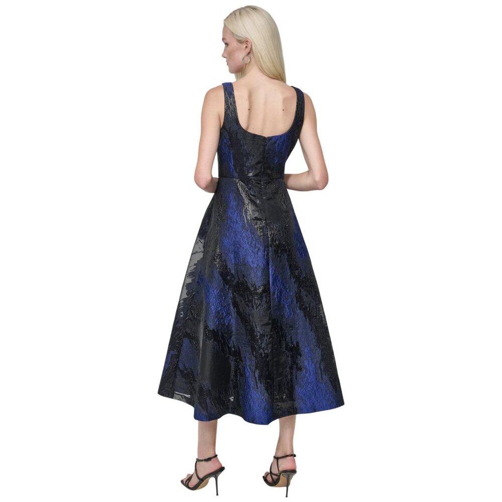 NWT DKNY Womens Metallic Jacquard Scoop-Neck Midi Dress Navy Blue 8 - Picture 5 of 13